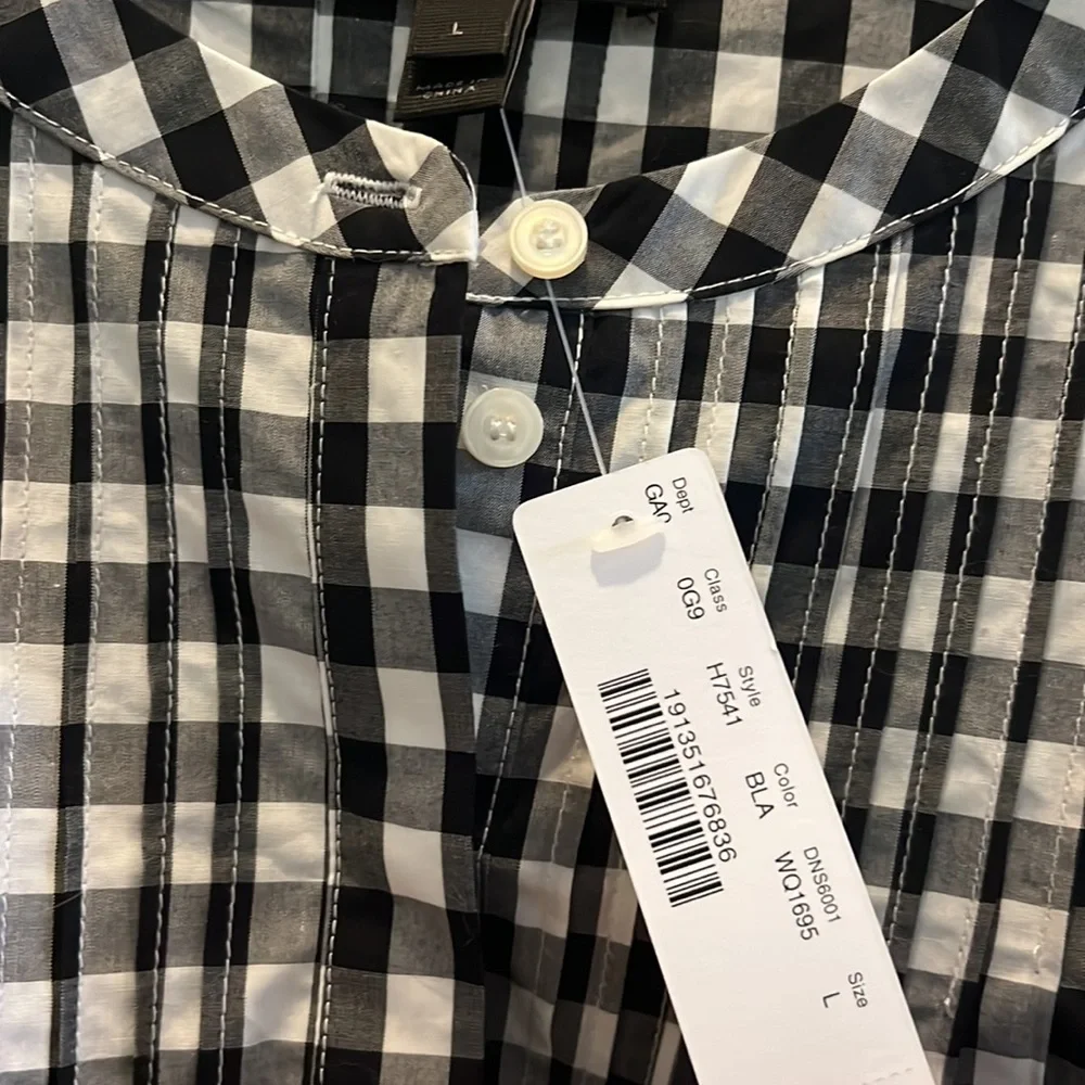 NWT J. Crew Women's Tie Sleeve Pintuck Long Sleeve Gingham Top | L